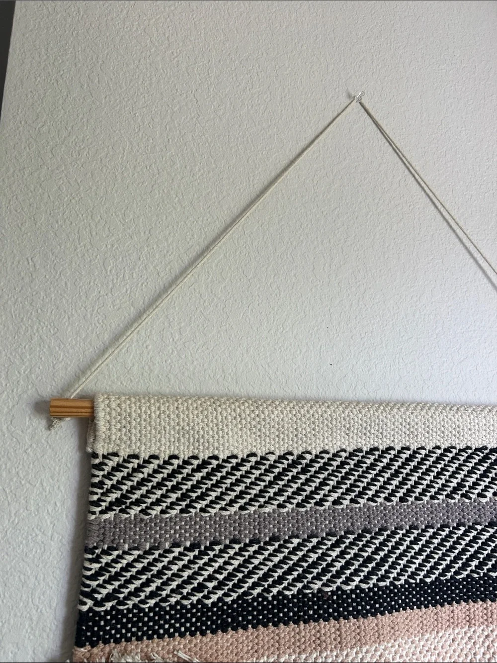 Handwoven Cream, Black and Blush Boho Wall Tapestry -